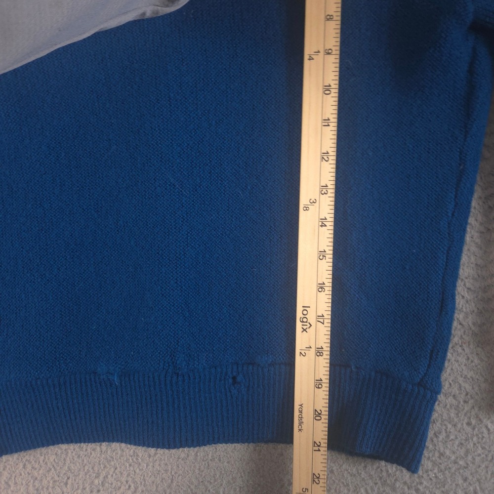 VINTAGE Silverwoods Sweater Mens M Teal Open Knit Cable Cardigan Wool 60s 70s - Picture 11 of 13